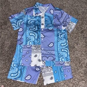 Shein boys purple and blue boho paisley print size 8 short set